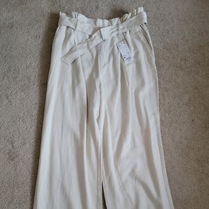 Uniqlo Womens Belted Linen Rayon Wide Pants Off White Size Medium NWT